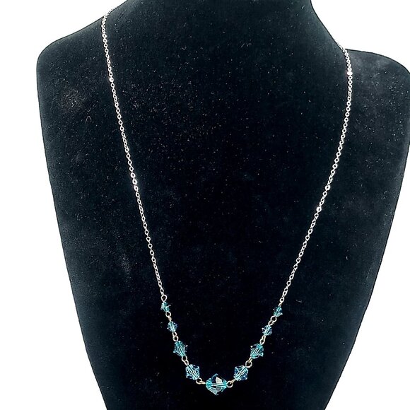 Women's 925 Sterling Silver Chain Necklace Blue Acrylic Beads Accents 18" Length - Picture 1 of 9